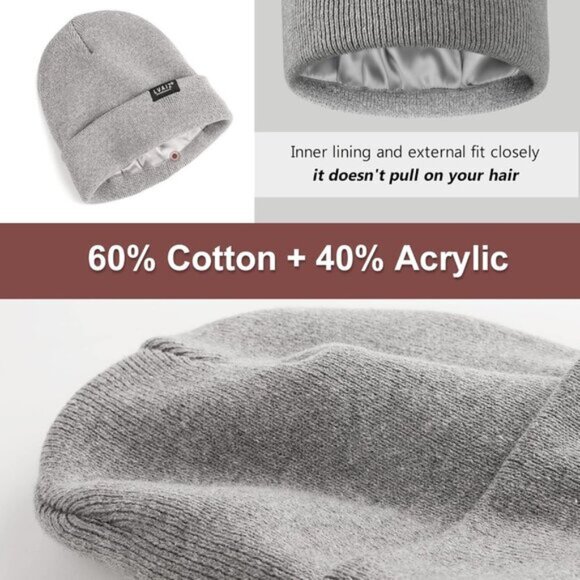 🆕 Women Grey Winter Beanie Hats Unisex Cotton Knitted Cuffed Slouchy Skull Cap - Picture 5 of 8